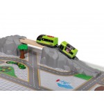 Set trenulete cu baterie cu sunete si lumini garaj masinute si trenulete cu 3 nivele Heliport Station